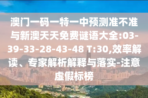 澳門一碼一特一中預測準不準與新澳天天免費謎語大全:03-39-33-28-43-48 T:30,效率解讀、專家解析解釋與落實-注意虛假標榜